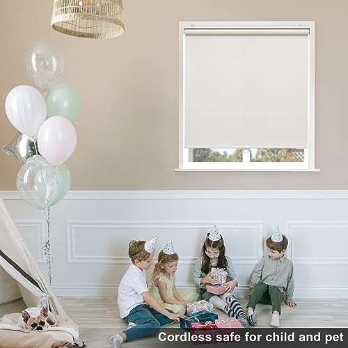 Blackout Roller Shades Blinds Cordless for Windows Pull Down Room Darkening Door Blinds with Thermal Insulated Easy to Install for Living Room,Bedroom,Home,Office Bathroom Beige 20" W x 72" H