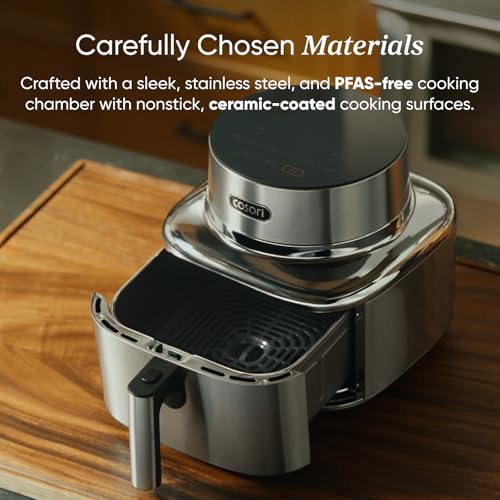 Image of Cosori Iconic Stainless Steel 6.5 Qt Smart Air Fryer, PFAS-Free Ceramic Coating, Max 450F, Consistent Cooking, Air Fry, Roast, Bake, Dry, Proof, Reheat, Dishwasher-Safe Basket, Chef-Crafted Recipes