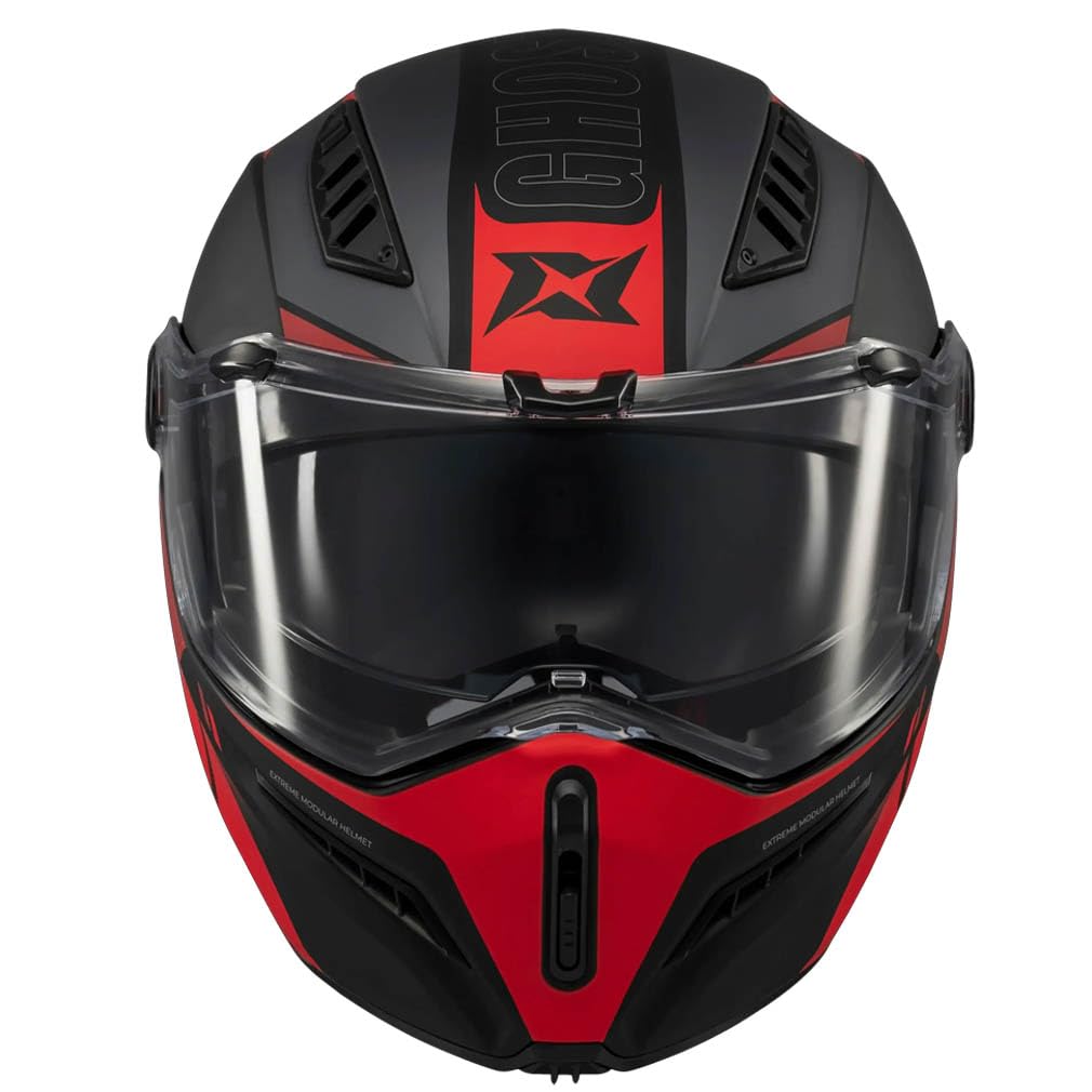 AXXIS Ghostfighter SV Maniac Negro Rojo Mate - Casco de Moto Modular Abatible Diseño Streetfighter con Visor Solar - Unisex Hombre y Mujer - Homologado P/J ECE 22.06