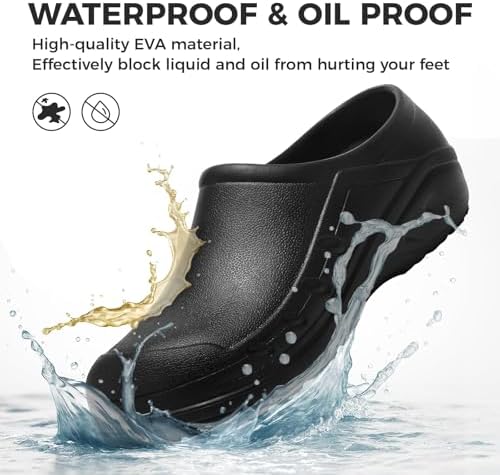 Ulogu Waterproof Non Slip Chef Clogs for Men Women Slip Resistant Work Shoes for Nurses Chefs Kitchen Restaurant & Food Service Black — view 2