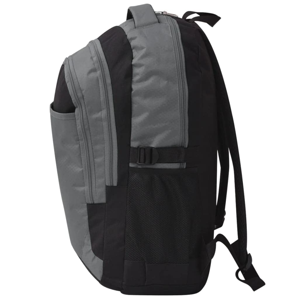 Zaino scuola 40L nero e grigio in poliestere 600D rivestito con 3 scomparti, zaino per laptop con spallacci imbottiti, impermeabile per scuola, viaggi, escursioni, pendolari, 33 x 17 x 50 cm