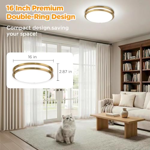 Image of LUTEC 16-Inch Flush Mount Ceiling Light, 2 Pack Dimmable 5CCT (3000K-6500K) LED Ceiling Light, 50W 5600LM Super Bright Energy Efficient Modern Lamp for Bedroom, Hallway, Kitchen-Gold