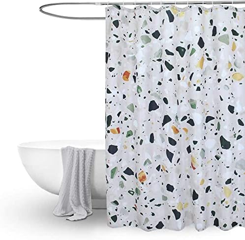 EurCross Green Terrazzo Extra Long Shower Curtains 180cm Wide x 200cm Drop,Mould proof Mildew Resistant and Machine Washable Shower Curtain for Bathroom with 12 metal grommets