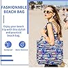 Kasgo Sac de Plage Femme, Poches Multiples Grand Sac Cabas Zippé Femme d'Été Pliable 17,5L Résistant à l'Eau Sac de Piscine Tote Bag pour Voyage Vacances Achats Bandes et Feuilles #4