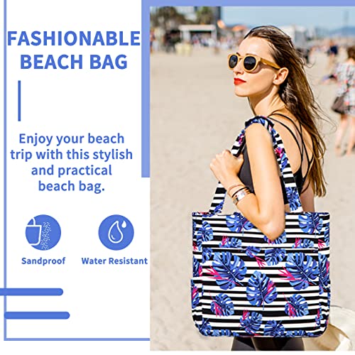 Image of Kasqo Beach Tote Bag for Women, 22L Waterproof Sandproof Medium Packable Travel Bag with Zipper for Pool Gym Shopping