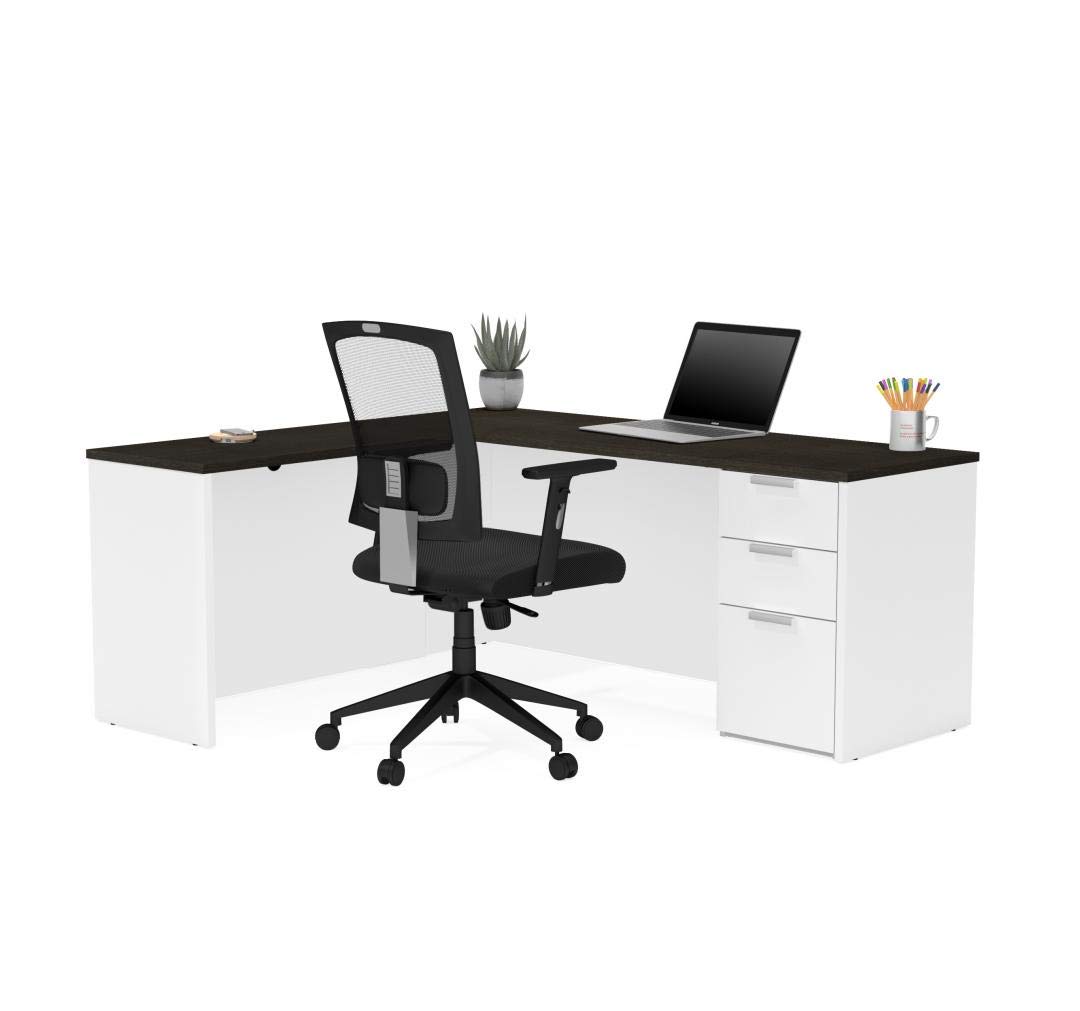 Bestar Pro-Concept Plus 72W L-Shaped Desk with Pedestal in White & deep Grey