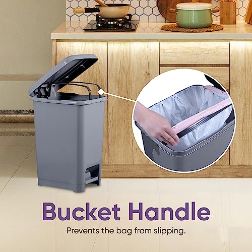 Image of Superio Slim Trash Can with Foot Pedal - 10.5 Gallon Step-On Trash Can with Lid, Large Plastic Garbage Can, Trashcan for Bathroom, Kitchen, Office, Bedroom, Dorm Room, Patio, - Onyx Grey, 3