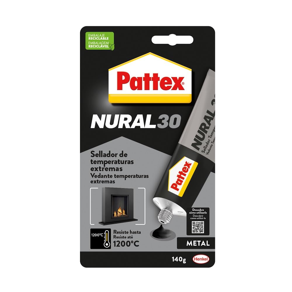 Pattex Nural 30 Sellador para Temperaturas Extremas, sellador de juntas resistente a altas temperaturas, pegamento especial para estufas y chimeneas, 1 x 140 g, tubo