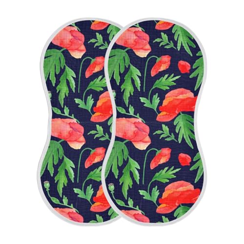 Watercolor Poppy Foliage Navy Burp Cloths for Babies Burp Rag Cotton Spit Up Rag for Baby Boy Girl
