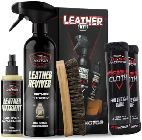 BassMotor - KIT Limpiador Cuero, Piel y Alcantara Coche Limpia, Desengrasa y Nutre Asientos y Tapicerias - Kit Leather R...