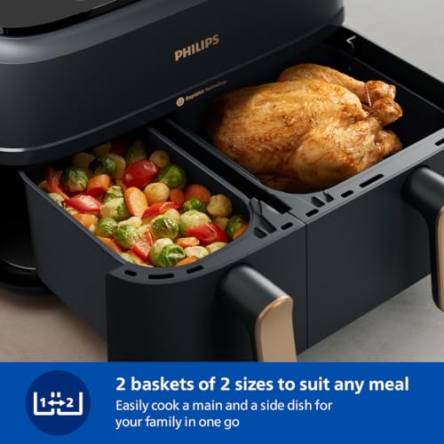 Image of Philips Dual Basket Air Fryer 3000 Series, 9L, 2 Drawers, Synch Function, Rapid Air Technology, Versatile Large Hot Air Fryer, 90% Less Fat and Energy Saving, HomeID App (NA352 /00)
