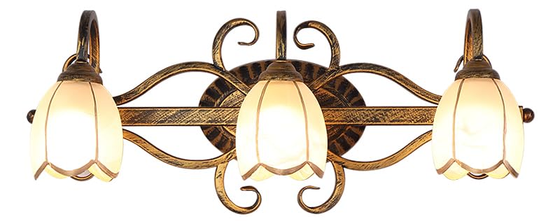 Lámpara de tocador de 3 luces con diseño de flores para baño, apliques de pared sobre espejo, pantalla de cristal con tulipanes de bronce aceitado, lámpara de tocador vintage, aplique de pared estilo