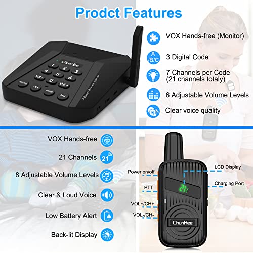 ChunHee Intercoms Wireless for Home- 1.5 Mile Long Range Wireless Intercom System for Store/Garage/Home/Office Use, 21 Channels Portable Two-Way Radio Room to Room Communication Intercom System
