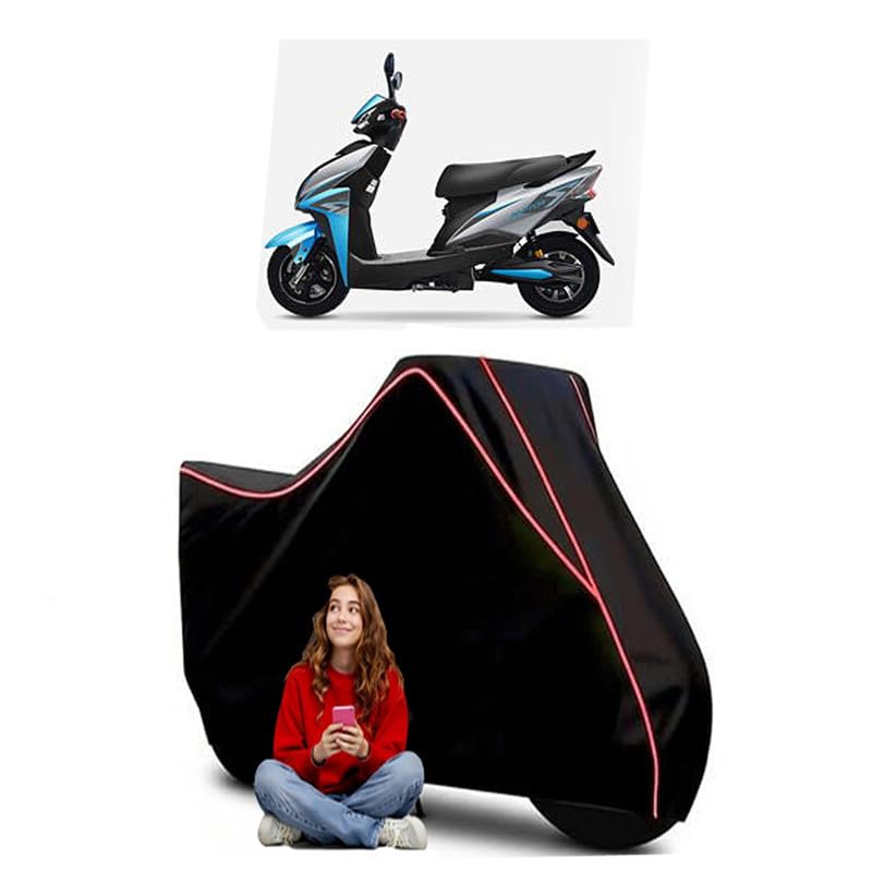 Image of Techo Raptor Scooty Bike Cover Water Resistant Outdoor Use Universal Fit Scooters Motorcycles Heavy Duty UV Protection Dust Rain Scratch Resistant Elastic Bottom Black Blue Piping
