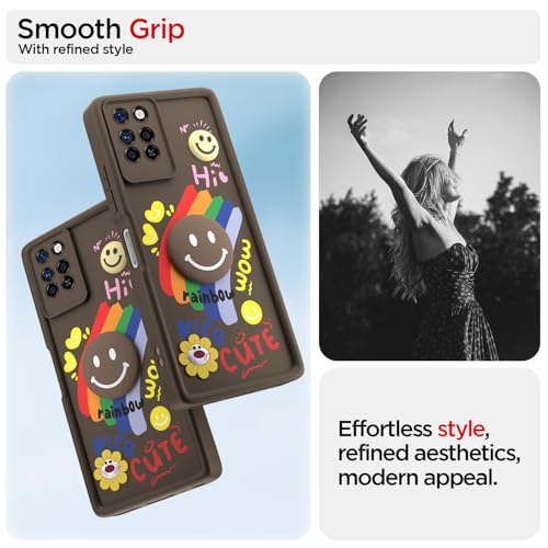 Image of Pikkme Back Cover for Infinix Note 10 Pro | Soft Silicone| Cute Rainbow Smile & 3D Cartoon Flower Design | Shockproof Raised Camera Protection Bumper Case (Brown)
