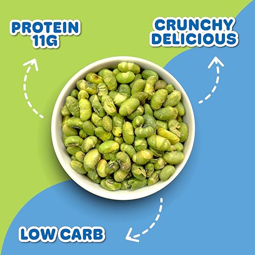 Image of Crunchy roasted Edamame Beans snack (10 Pack sea salt) high Protein snack dry roasted edamame. Healthy keto snacks for adults & kids low carb vegan protein snacks vegan gluten free. Japanese food