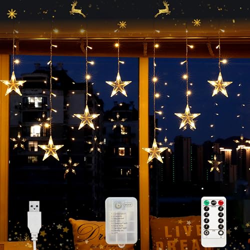 Aluusy LED Lichterkette Sterne Lichtervorhang Weihnachten Fenster 3m...