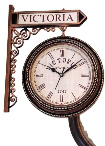 Vintage Dual-Sided Railway Station Clock with Copper Finish – Classic Analog Wall Clock for Home & Office Decor