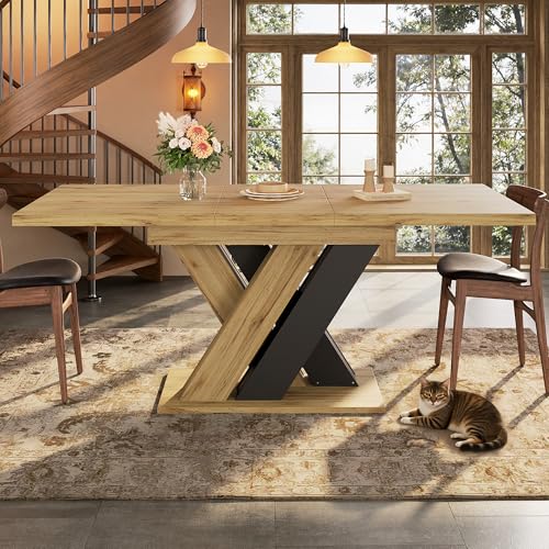 Zepneiy Table de Manger Extensible (119-158,5 × 80 × 75 cm), avec Pieds en X, Compartiments de Rangement intégrés, Table de Cuisine Extensible, Convient...