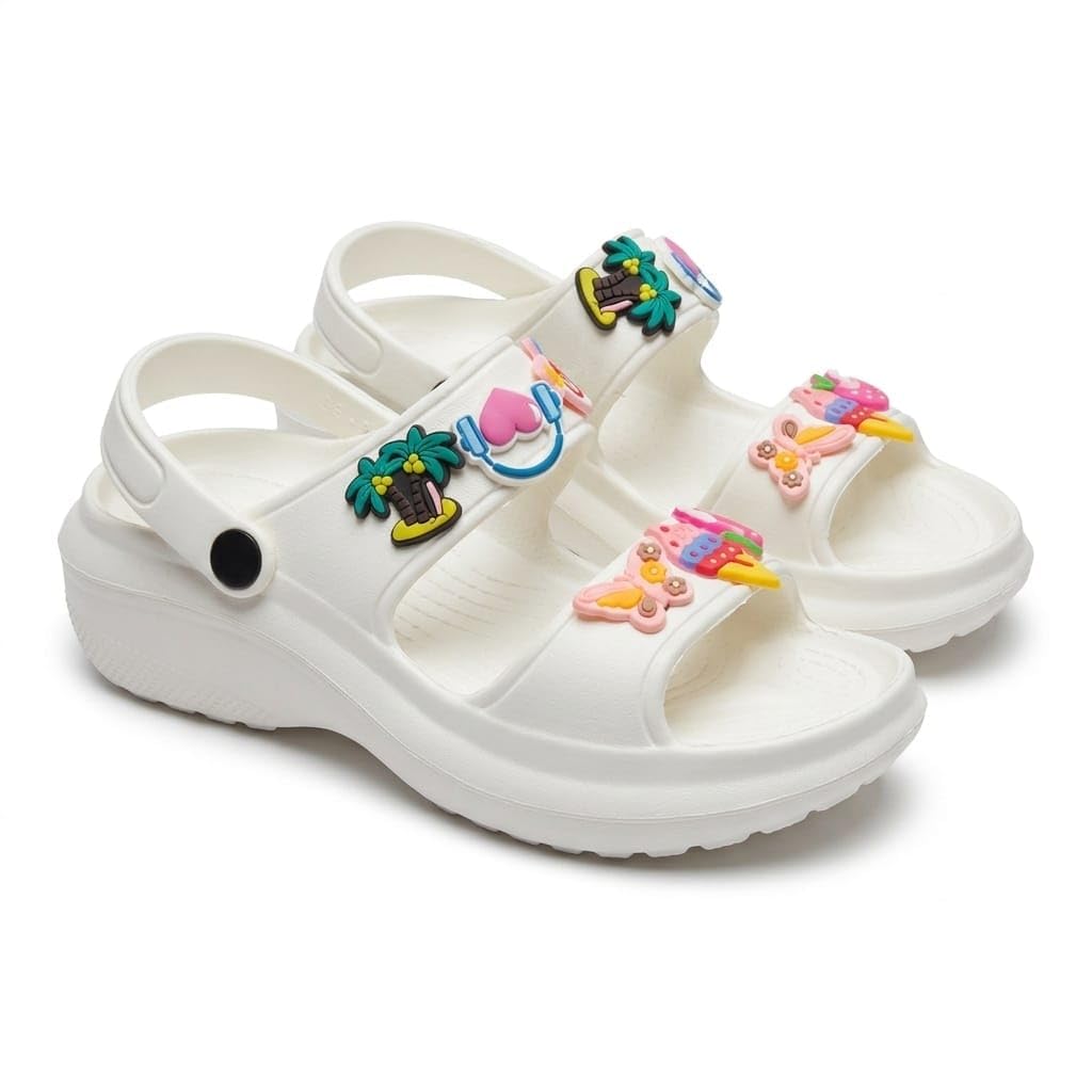 Women’s Stylish Wedge Sandals with Colorful Decorative Charms, Comfortable Slip-On Open Toe Platform Sandals for Casual Wear, Daily Use, Travel & Summer Fashion-picture-49