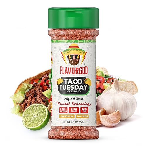 Image of Taco Tuesday Seasoning Mix by Flavor God - Premium All Natural & Healthy Spice Blend for Grilling Chicken, Beef, Seafood, Vegetables, Salad, Ravioli, Pizza, & Pasta - Kosher, Gluten-Free, Dairy-Free, Vegan, Keto Friendly