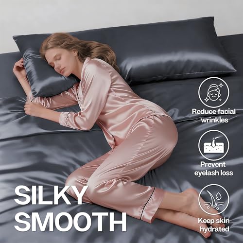 Image of MR&HM Satin Body Pillow Cover, Soft and Breathable Body Pillow Case with Envelope Closure, Cooling and Silky Long Pillowcase for Hair and Skin,Grey (20x54, Space Grey)