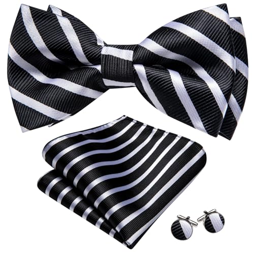 Image of YOHOWA Paisley Striped Men Bow Tie Pre-Tied Formal Adjustable Colorful Bowties Handkerchief Cufflinks Set Wedding Party