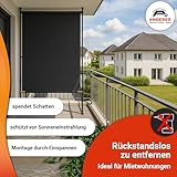 Angerer Balkonsichtschutz, Senkrechtmarkise mit Handkurbel, Terrasse/Balkon, Montage ohne Bohren, Made in Germany, hochwertiger Stoff, UV-beständig, höhenverstellbar, wasserabweisend, 150 cm Hellgrau