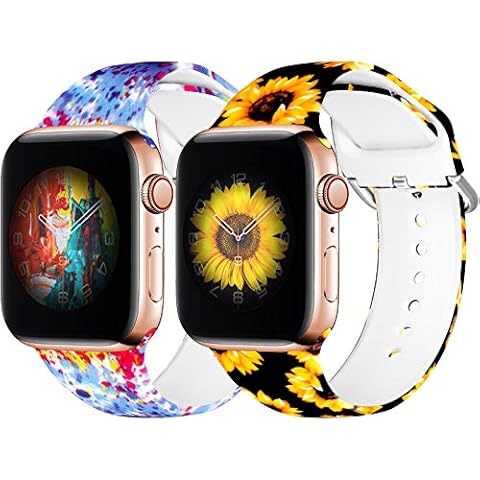 ESeekGo [2 Pack Compatible with Apple Watch Bands 38MM 42MM 40MM 44MM 41MM 45MM 49MM Women Girls, Sport Silicone Fadeless Floral Printed Pattern Cute Bands for iWatch Ultra SE Series 8 7 3 6 5 4 2 1 Cover