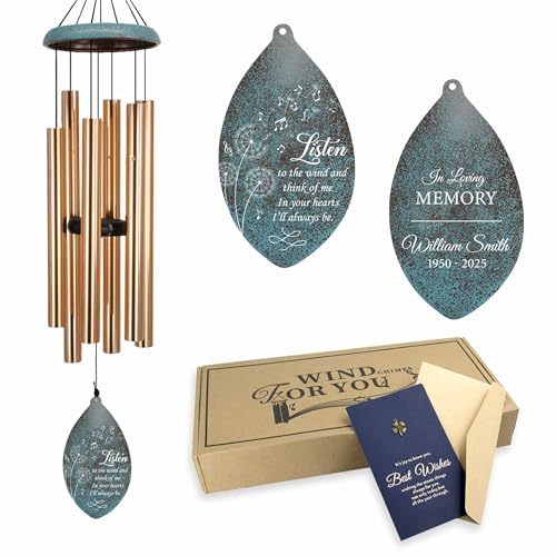 Image of ASTARIN Custom Memorial Wind Chimes, Three Colors Personalized Sympathy Wind Chime for Loss Lover, Commemorative Wind Chime Deep Tone for Condolences /Funeral, Produced in Texas