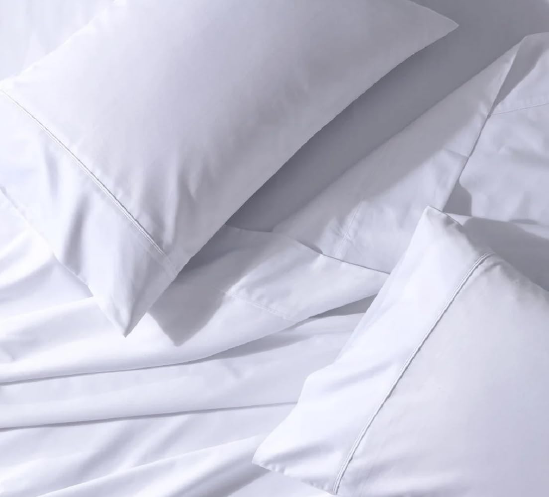 Royal Tradition Cool and Crisp Percale Cotton 4pc Sheet Set (Queen Size, White) Made in USA Breathable Classic Bed Sheets
