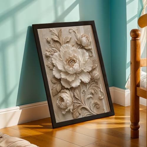 Image of NoWorries Floral Botanical Wall Painting with Frame | Premium Textured Flower & Leaf Artwork, Pastel Nature Wall Decor Framed for Living Room Bedroom Office and Home Decoration (Art-16,13x19inch)
