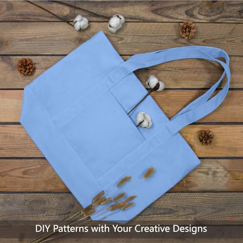Image of TOPDesign 3-Pack Canvas Tote Bags with an External Pocket, Reusable Grocery Shopping Bags, Top Zipper Closure, Daily Essentials (Light Blue)
