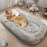 Murago Human Dog Bed for Adults, 46 x 10 x 76 Long Human Size Dog Bed, Removable Cover, Orthopedic Design, Light Grey