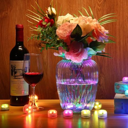 Akavivo Submersible LED Lights, Waterproof LED Tea Lights Candle with Remote Battery Operated,RGB Color Changing for Vase Home Party Wedding Table Centerpieces