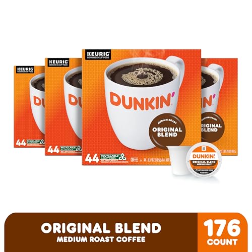 Image of Dunkin' Original Blend Medium Roast Coffee, Keurig K-Cup Pods, 176 Count | 4 boxes of 44 single serve coffee pods each, Rich & smooth flavor, Made with arabica coffee, Shelf stable, SNAP EBT eligible