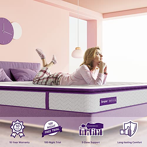 Sersper 8 Inch Memory Foam Hybrid Pillow Top Queen Mattress - 5-Zone Pocket Innersprings Motion Isolation -Heavier Coils For Durable Support -Medium Firm -Made In North America #TOP4
