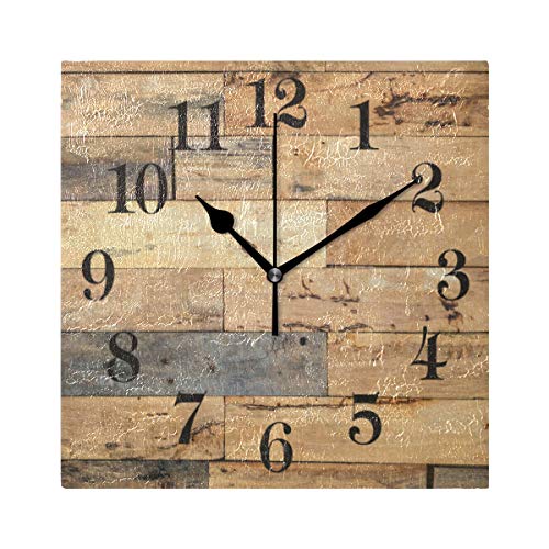 WIHVE Vintage Square Hanging Clock Vintage Old Wood 8 Inch Wall Clock for Living Room Kitchen Bedroom Office