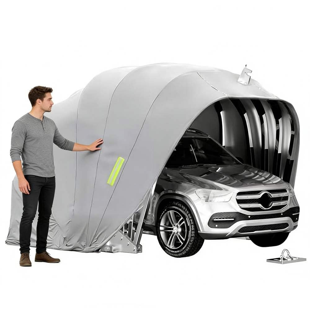 Abri De Voiture en Acier Inoxydable, Pliant Auvents Rétractable Robuste Abri De Voiture, AB ri Robuste Et Durable, AB ri De V oiture Toutes Saisons pour Parking, Cour
