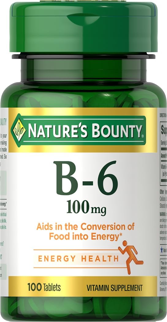 Nature’s Bounty Vitamin B6 100mg Tablets – Supports Energy Metabolism & Nervous System Health, 100 Ct