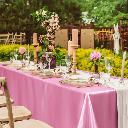 Image of TURSTIN 8 Pack Pink Satin Tablecloth 102 x 58 Inch Overlay Table Cove