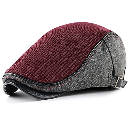 Yixda Men's Flat Cap Newsboy Peaked Cap Warm Flat Cap Gatsby Beret Caps, wine red