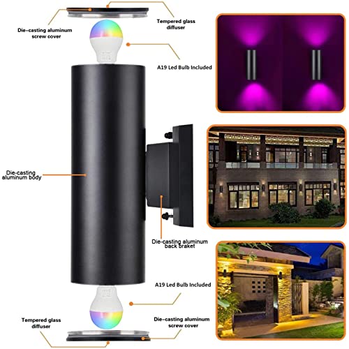 Up Down Outdoor Lights,Remote Control Rgb Color Changing Rgbcct Sconces Wall Lighting Exterior Light Fixture - 2 Light Bulbs A19 Included,Outdoor Lights For House, Porch, Patio And Garage (3 Pack) #TOP2