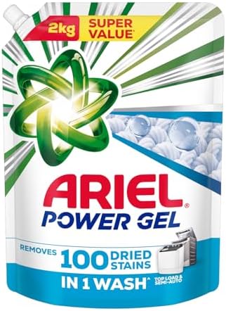 Ariel Power Gel Liquid Detergent for Top Load & Semi Auto – 2kg | Removes 100 Dried Stains in 1 Wash | Faster Dissolving | Long-Lasting Fragrance | Color Protection | At the price of Powders