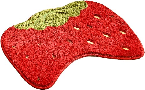 Image of Super Soft Shaggy Bath Mat Anti Skid Cute Absorbent Kids Small Bath Mat Cartoon Fruit Bathroom Rug Non Slip, Cute Bathroom Floor Mat for Home Decor (60 x 40 Cm) (Strawberry)