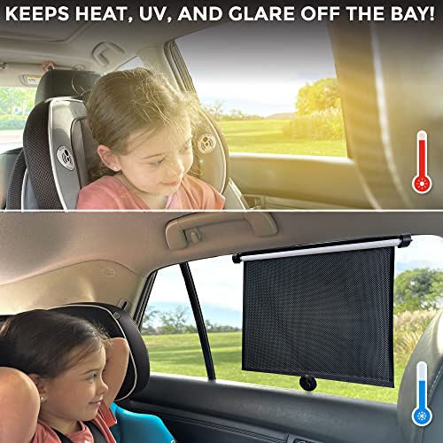 Econour Umbrella Sunshade With Carbon Fiber + (2 Pack) Car Side Window Sunshade 15”X17” | Car Interior Accessories For Sun Heat | Retractable Roller Sunshade For Kids #TOP2