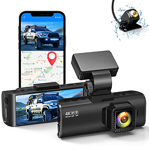 Dual Dash Cam Built-in WiFi GPS Front 4K 2.5K and Rear 1080P Dual Dash Camera for Cars,3.16 Display,170° Wide Angle Car Dashboard Camera Recorder with Night Vision,Support 256GB Max