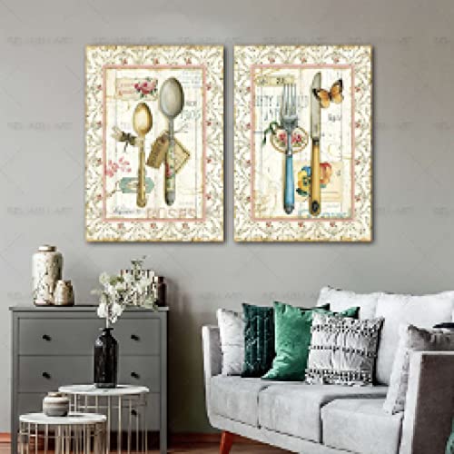 Affiches nordiques fourchette cuillère toile 40x50cm sans cadre pour cuisine