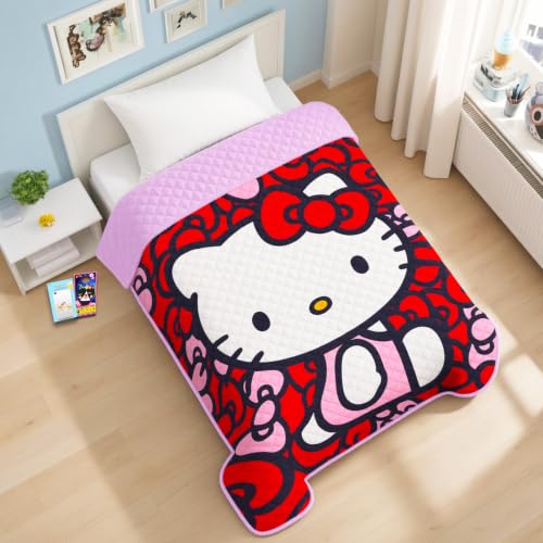 SANRIO Hello Kitty Bedding Set - Bundle with Hello Kitty Bedspread for Twin Bed Plus Pusheen Decals, More | Hello Kitty Bedroom Decor for Girls