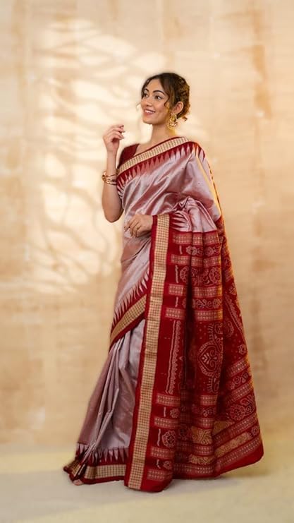 Image of Handmade Pure Bomkai Silk Saree Khandua Natural Silk Ikkat Saree For Women /Ethnic Wear /Traditonal Saree /Handloom Saree With Regular Fit Blouse Piece